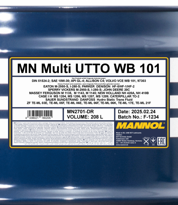 Mannol 208 Liter Multi UTTO WB 101