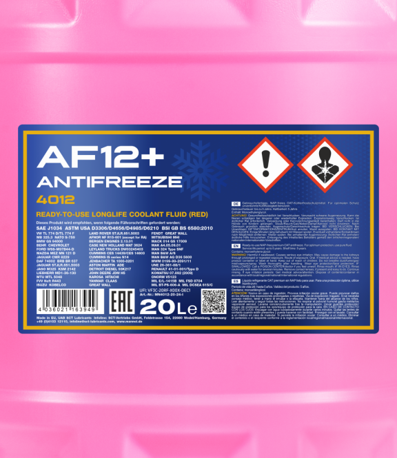 Kühlerfrostschutz 20 Liter Mannol Antifreeze AF 12+ (-40) Longlife