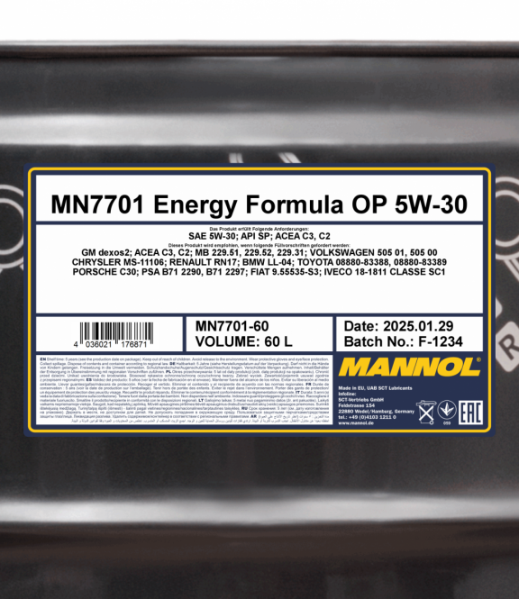 Motoröl 60 Liter Mannol Energy Formula OP 5W-30