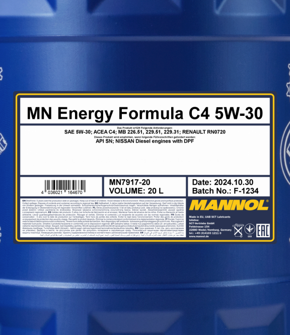 Motoröl Mannol 20 Liter Energy Formula C4 5W-30