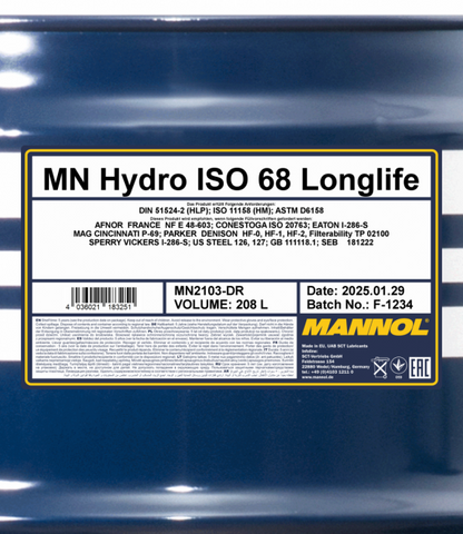 Hydrauliköl 208 Liter Mannol Hydro ISO 68 Longlife