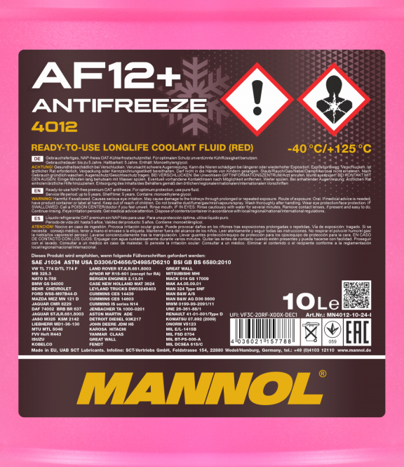 Kühlerfrostschutz 10 Liter Mannol Antifreeze AF 12+ (-40) Longlife