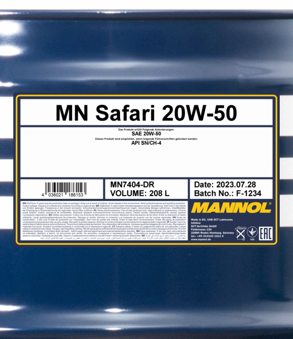 Motoröl 208 Liter Mannol 20W-50 Safari