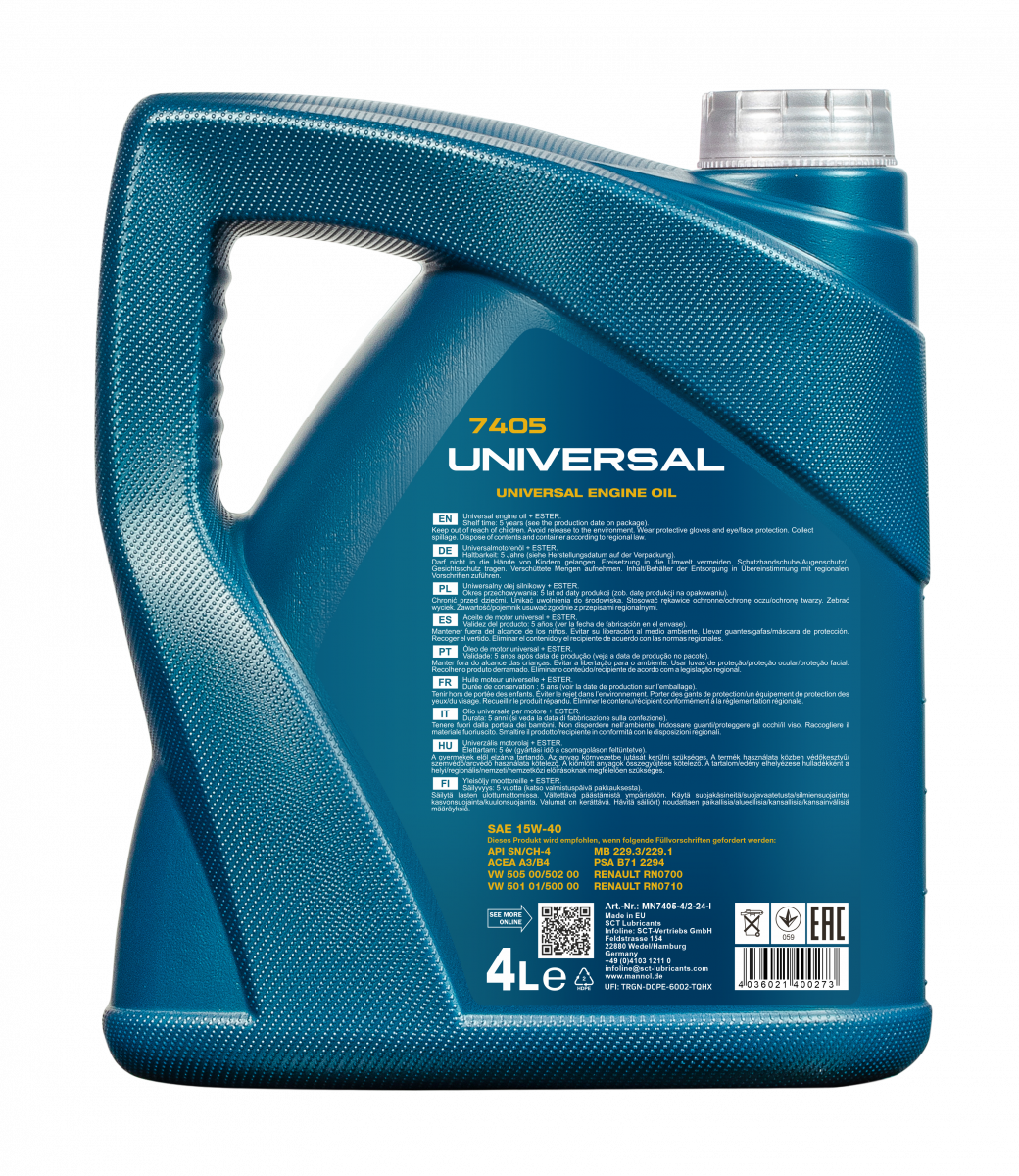 Motoröl 4 Liter Mannol Universal 15W-40
