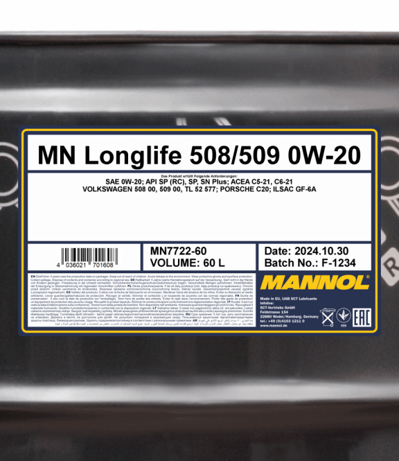 Motoröl Mannol 60 Liter Longlife 508/509 0W-20
