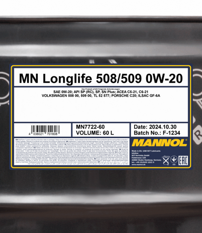 Motoröl Mannol 60 Liter Longlife 508/509 0W-20