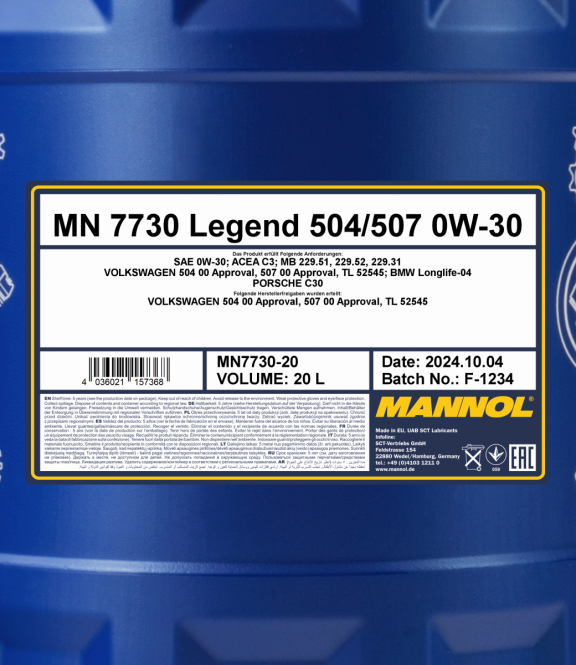 Mannol 20 Liter Legend 504/507 0W-30 Motoröl