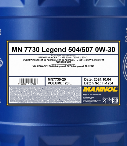 Mannol 20 Liter Legend 504/507 0W-30 Motoröl