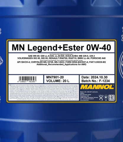 Motoröl 20 Liter Legend+Ester 0W-40 (BMW LL-04)