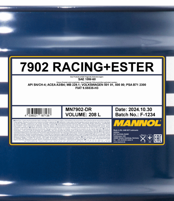 Motoröl Mannol 208 Liter Racing+Ester 10W-60