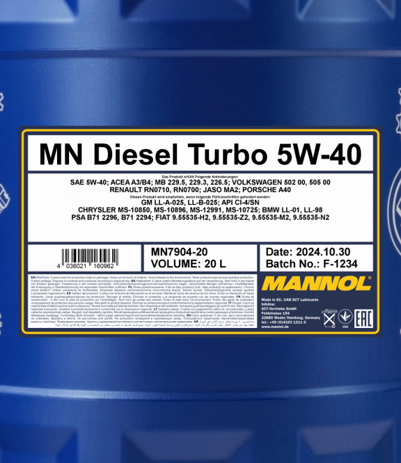 Mannol 20 Liter Diesel Turbo 5W-40 Motoröl