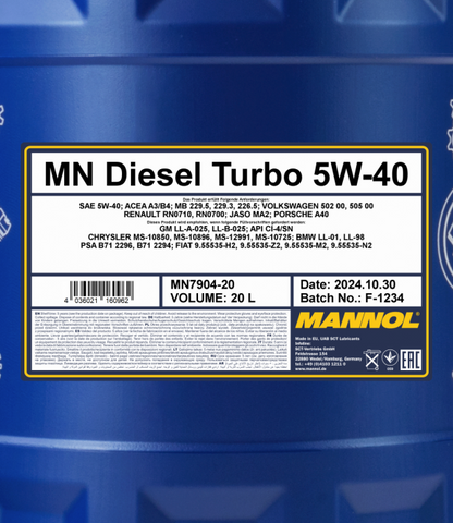 Mannol 20 Liter Diesel Turbo 5W-40 Motoröl