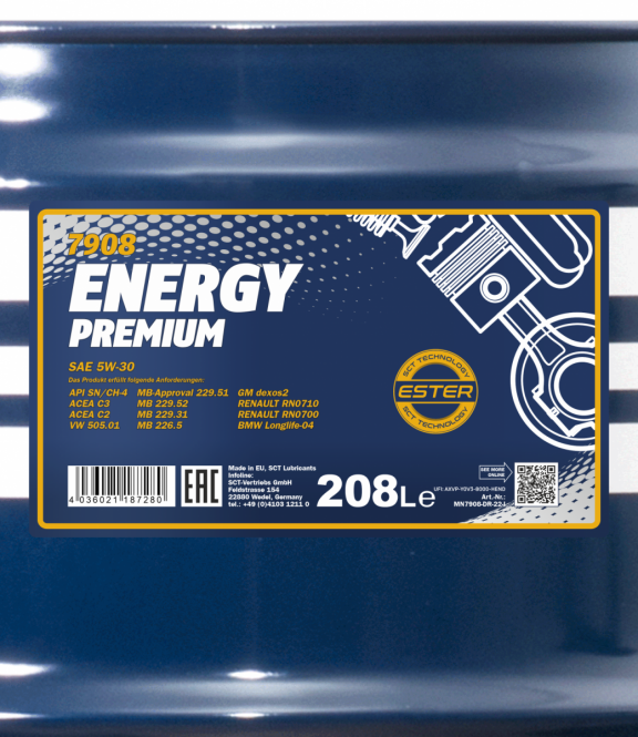 Motoröl 208liter Energy Premium 5W-30 208L