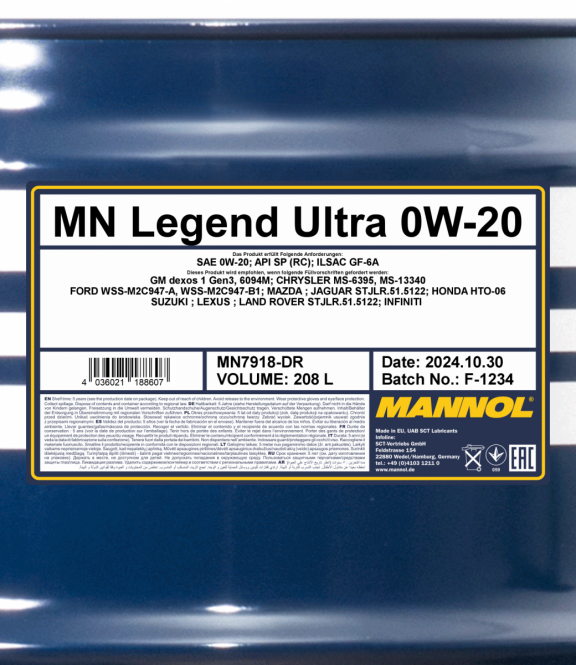 Motoröl 208 Liter Mannol Legend Ultra 0W-20
