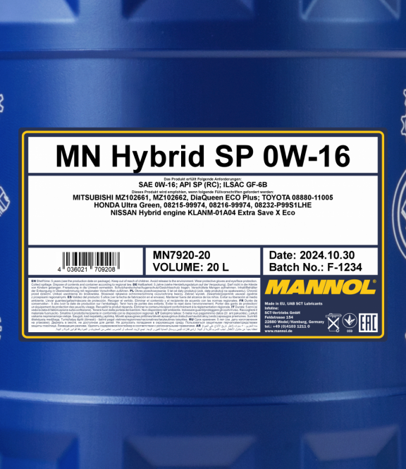Motoröl 20 Liter Mannol Hybrid SP 0W-16