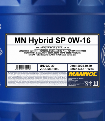 Motoröl 20 Liter Mannol Hybrid SP 0W-16