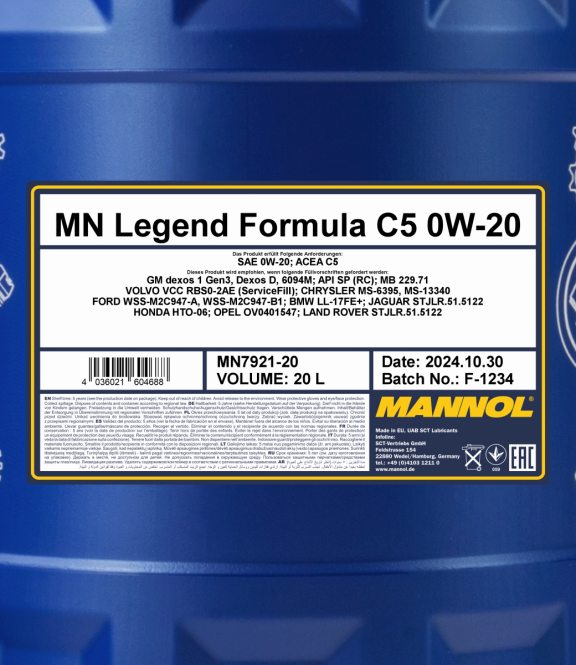 Motoröl 20 Liter Mannol Legend Formula C5 0W-20