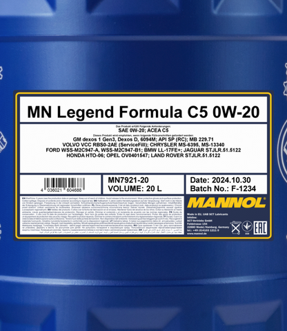 Motoröl 20 Liter Mannol Legend Formula C5 0W-20