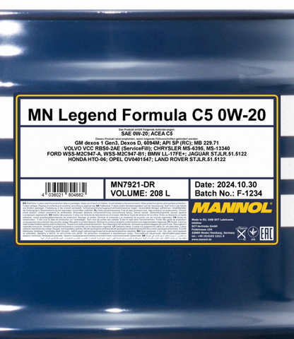 Motoröl 208 Liter Mannol Legend Formula C5 0W-20