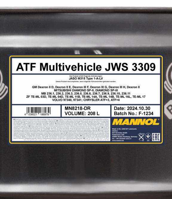 Getriebeöl 208 Liter ATF Multivehicle JWS 3309